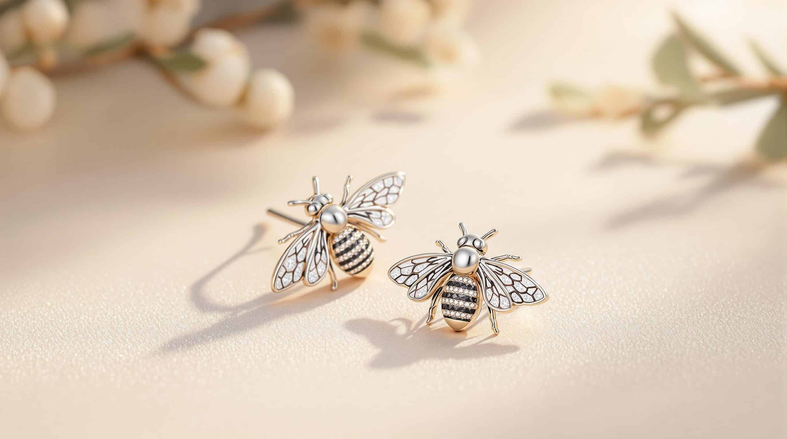 bee silver earrings