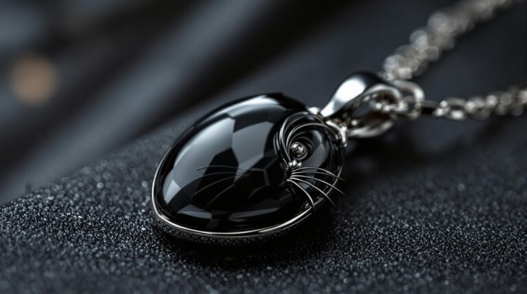 black cat necklace onyx sterling silver