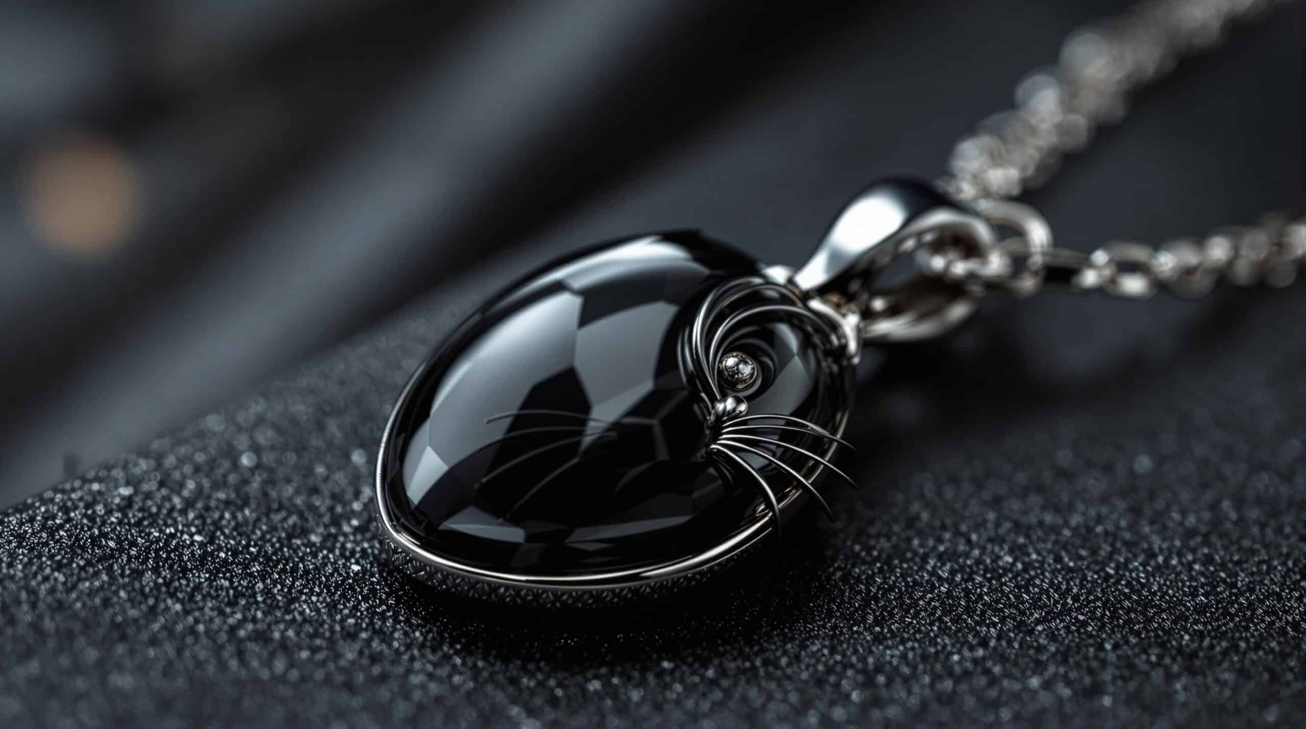 black cat necklace onyx sterling silver
