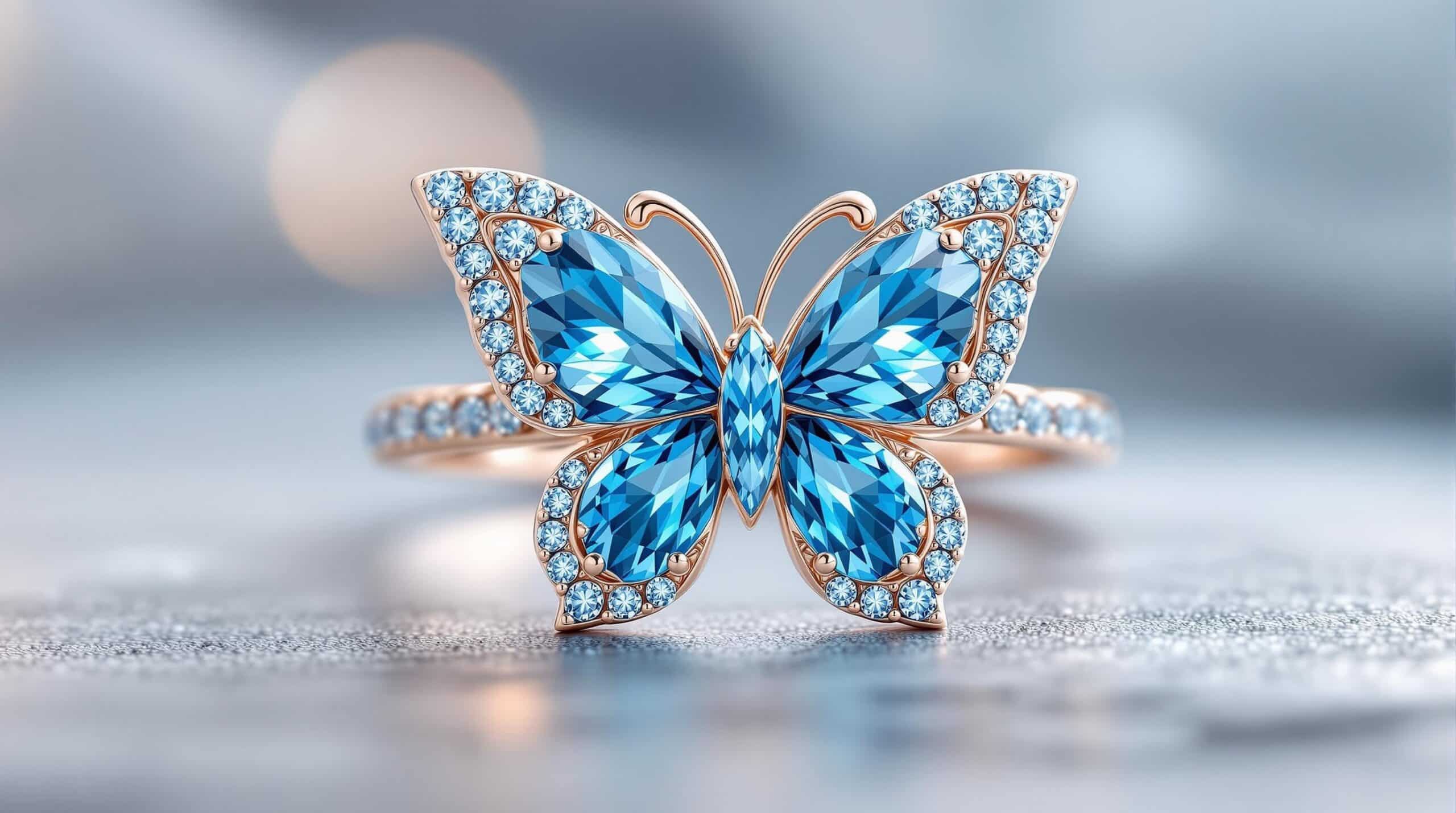 blue topaz butterfly ring