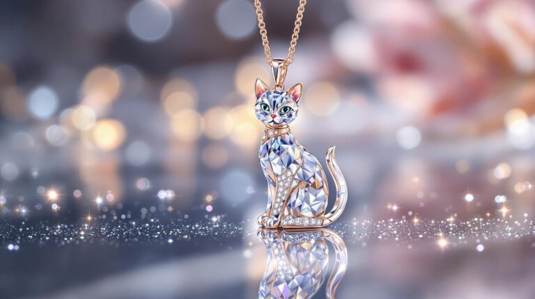 cat crystal necklace