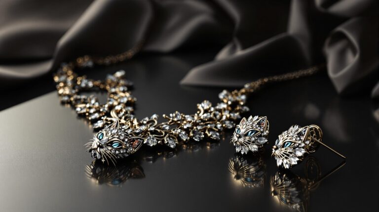 cat necklace and earring set