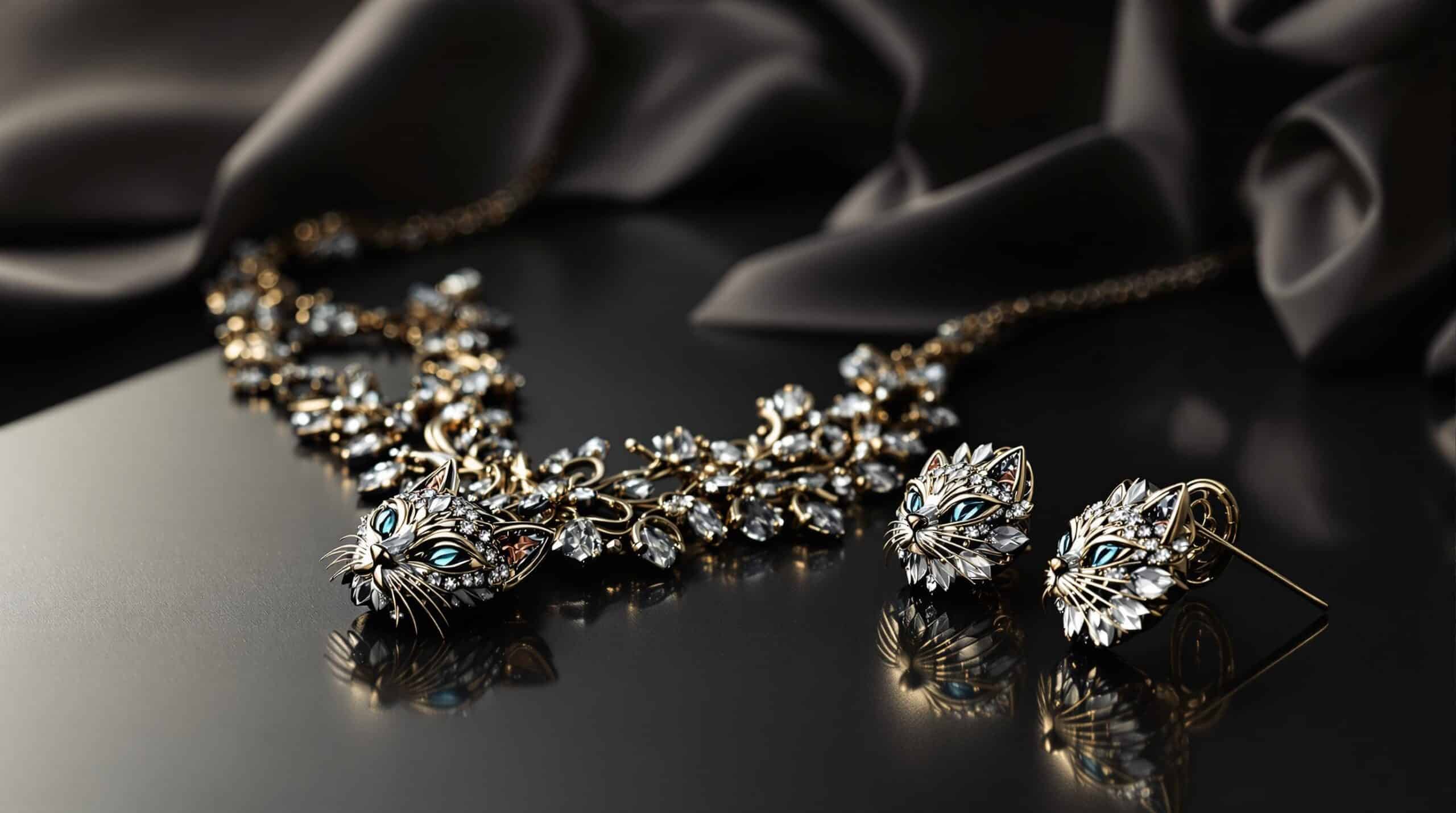 cat necklace and earring set