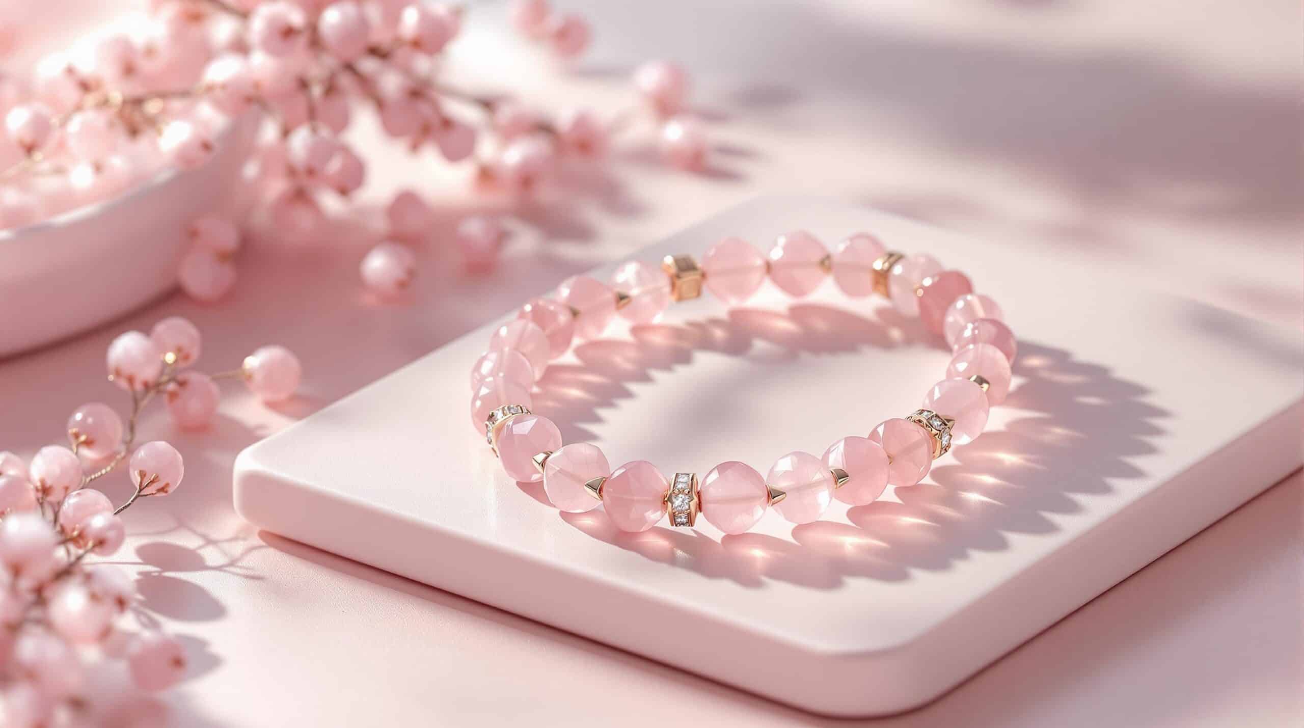 rose quartz necklace and bracelet