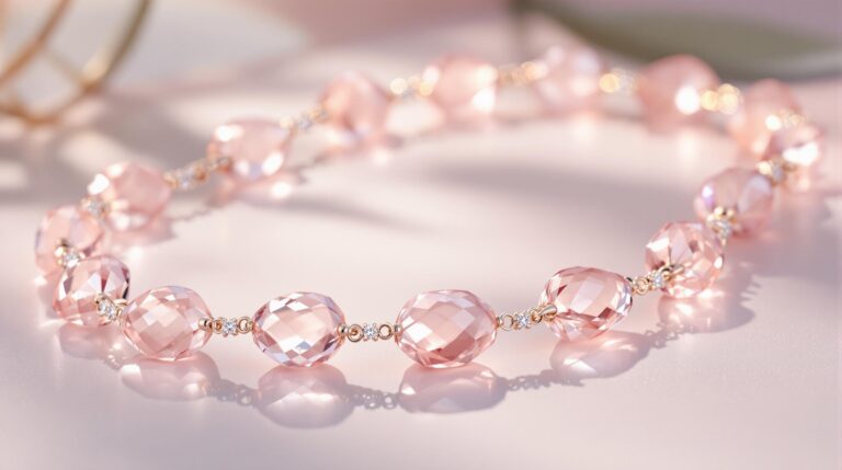 rose quartz necklace and earrings