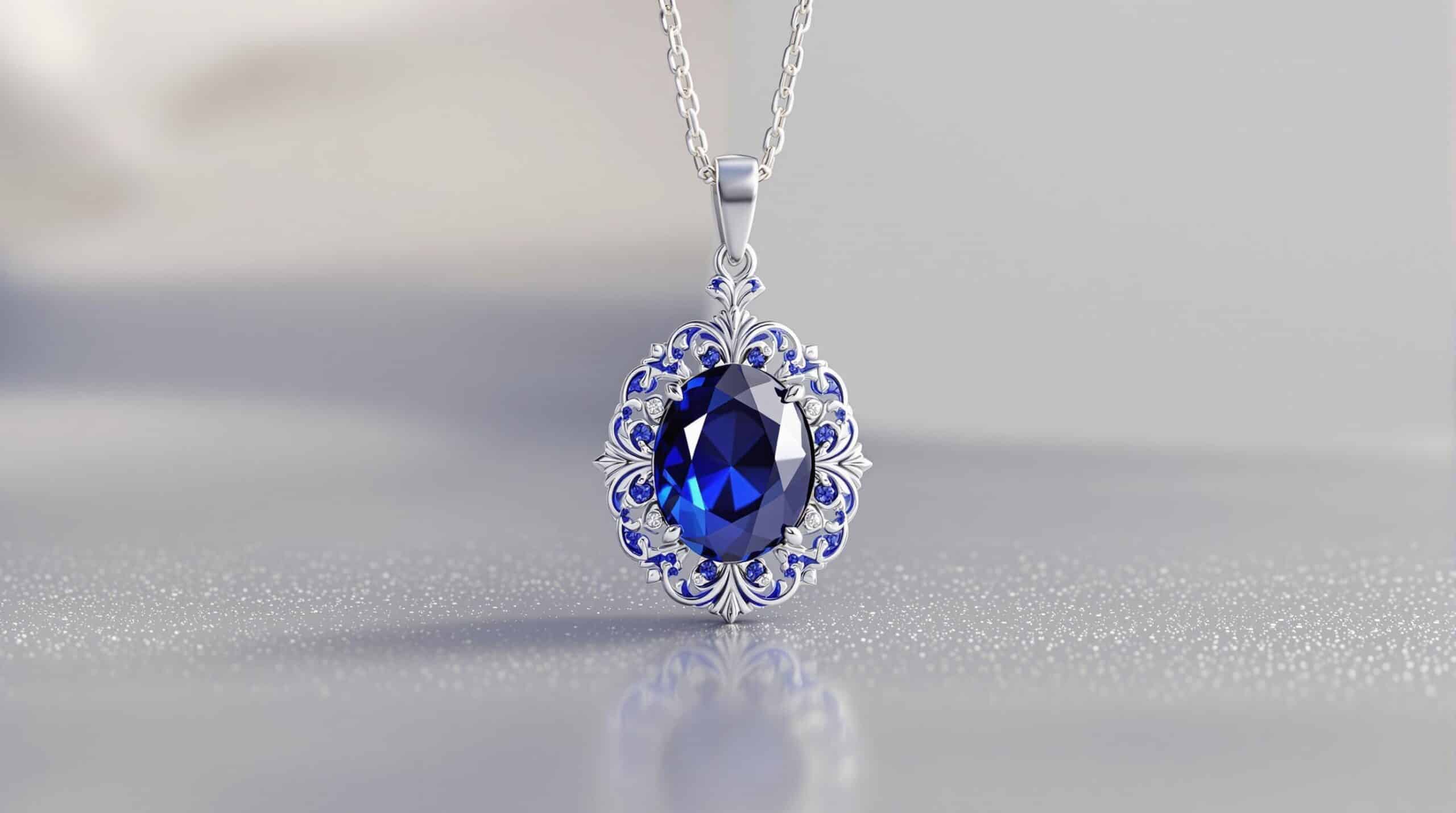 silver and blue pendant