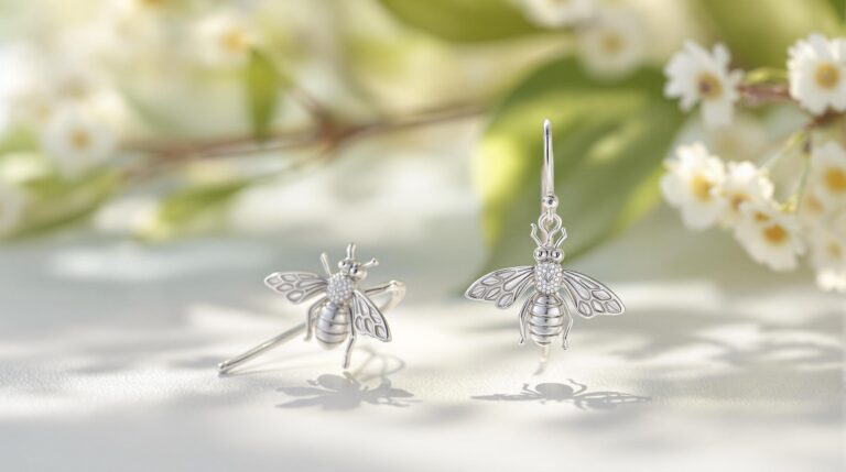 silver bee drop earrings