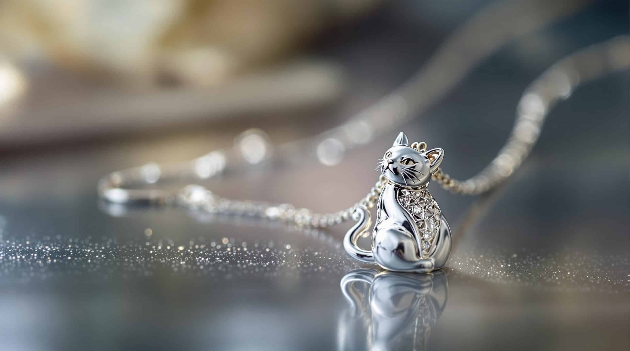 silver cat pendant necklace