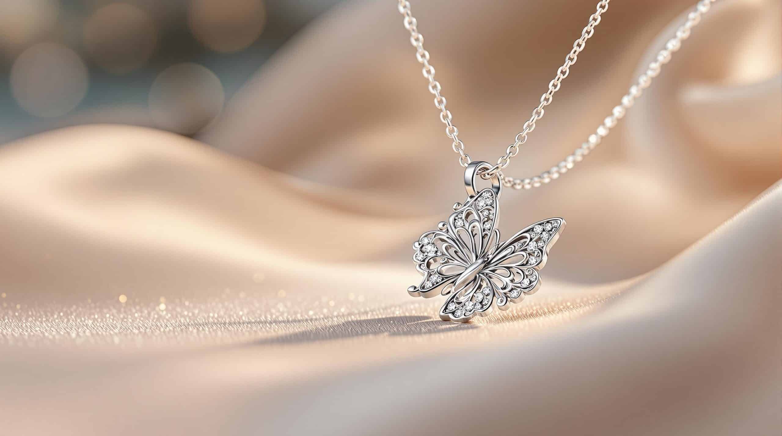 silver chain with butterfly pendant