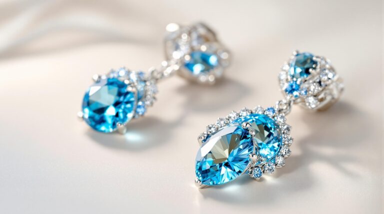 silver earrings with blue topaz