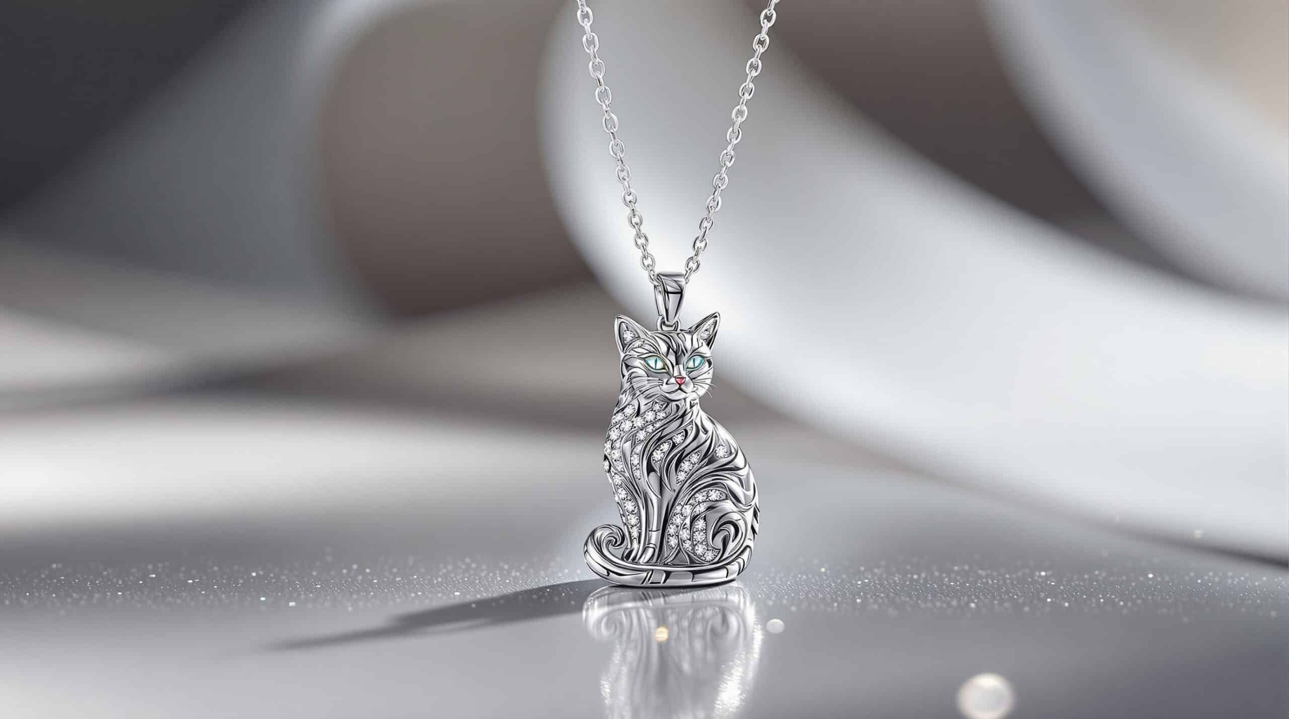 silver necklace cat