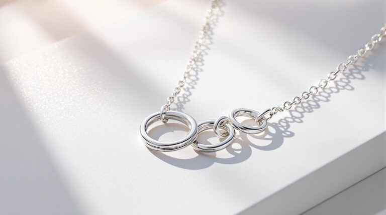 silver necklace with rings
