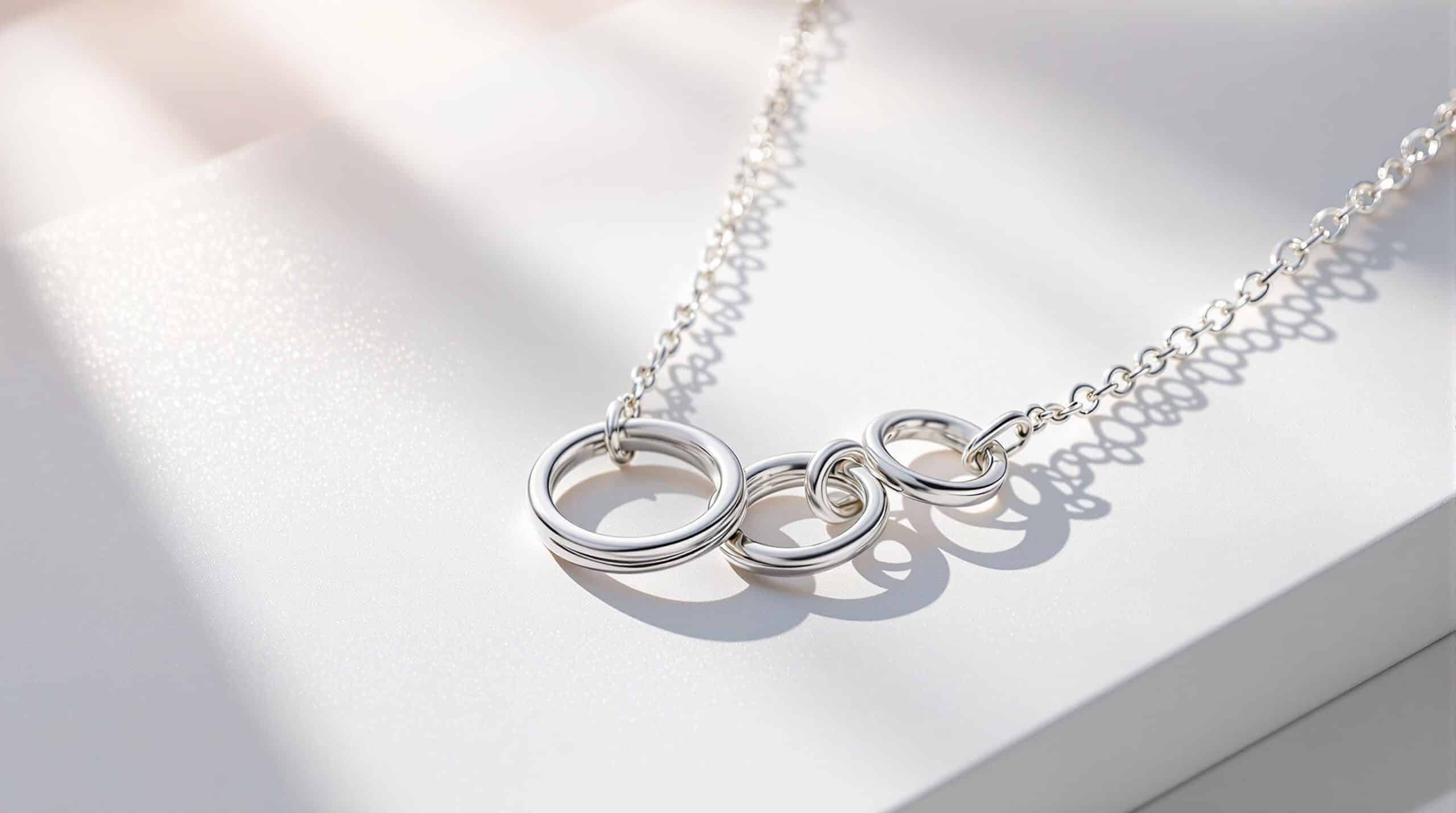 silver necklace with rings