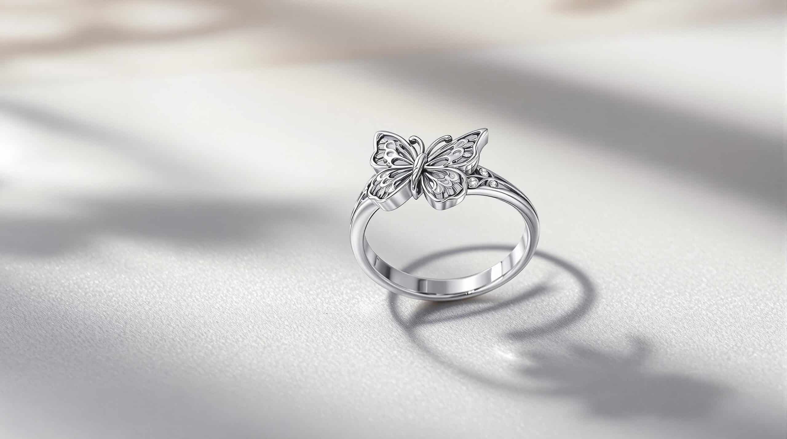 silver ring with butterfly