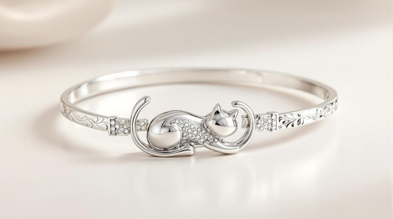 sterling silver cat bangle