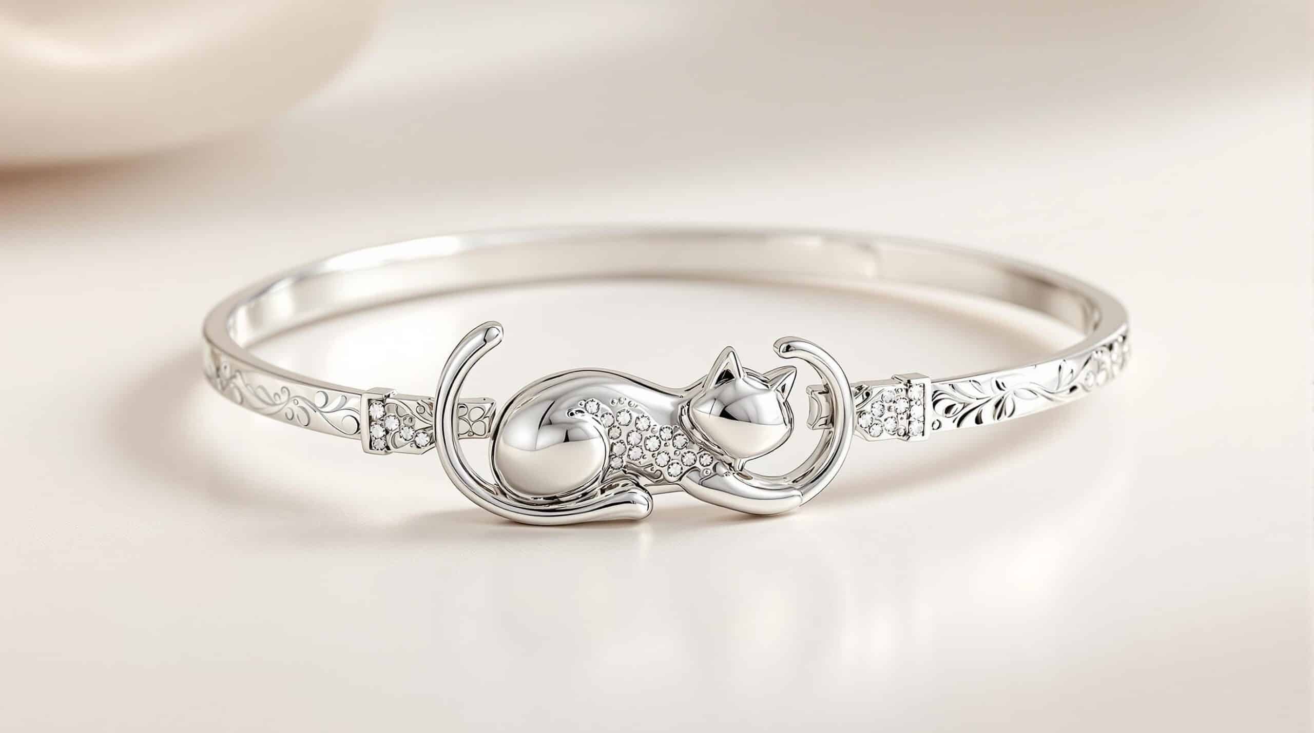 sterling silver cat bangle