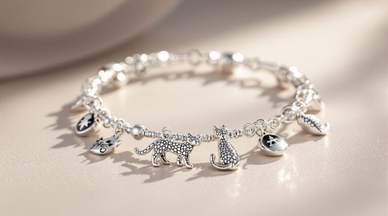 sterling silver cat charm bracelet