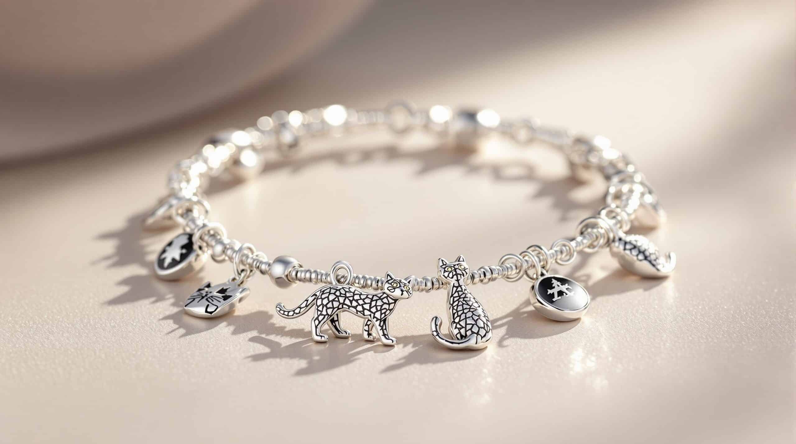 sterling silver cat charm bracelet